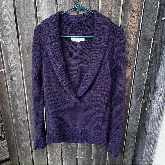 Loft Ann Taylor Alpaca Blend Deep V Shawl Sweater Purple Sz M - Picture 6 of 14
